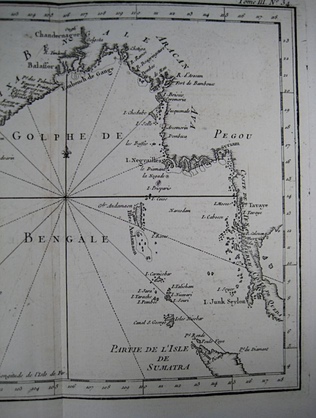 1763 Bellin Map of Bay of Bengal, India, Burma, Siam  
