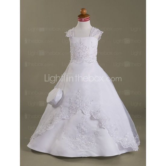 LITB White Ivory Child Size 2 14 Ball Gown Full length Organza Flower 
