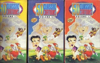 VHS 3 VIDEO 50 CLASSIC CARTOONS VOLUME 1 3.18 HOURS  