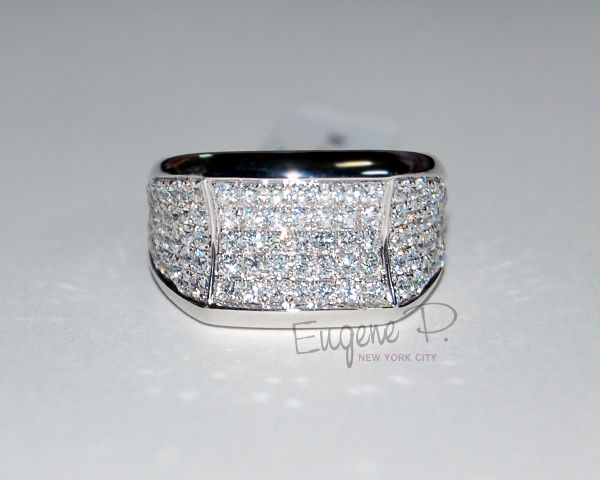   White Gold 3.25 ct VS1 G Certified Shiny Diamond Mens Pave Pinky Ring
