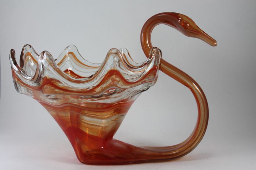   Shaped Large Bowl Vase Art Glass/Crystal Orange Amber Colors  