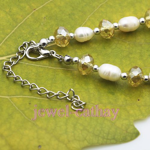Lovely Yellow Crystal Beads & Pearls & Glass Necklace Bracelet Earring 