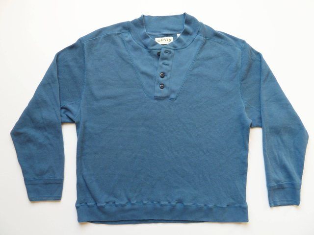   Long Sleeve Henley Blue Waffle Knit Size XL Button Up Thermal Shirt