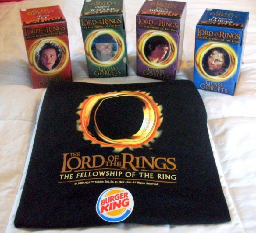 BURGER KING LORD OF THE RINGS GLASS GOBLET SET OF FOUR~NIB~COMES WITH 