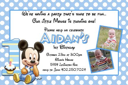 Baby Mickey & Minnie Mouse First Birthday Invitations  